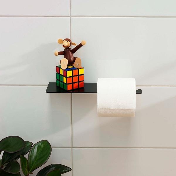 Clark Square Toilet Roll Holder with Shelf - Matte Black