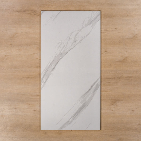 Perisher White Marble Matt Rectified Porcelain Tile 600x1200mm - The Blue Space