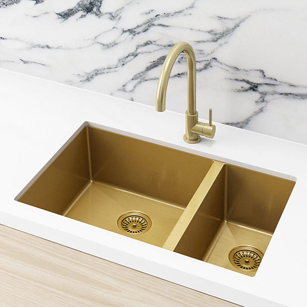 Meir Double Bowl PVD Kitchen Sink 670mm - Brushed Bronze Gold - The Blue Space