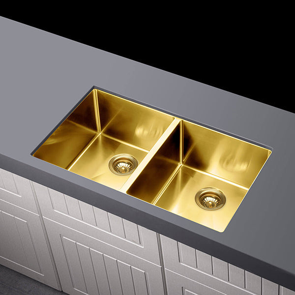 Meir Double Bowl PVD Kitchen Sink 760mm - Brushed Bronze Gold - The Blue Space