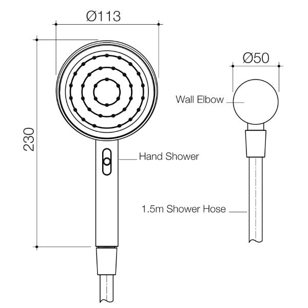 Technical Drawing: Caroma Opal Support VJet Shower Head