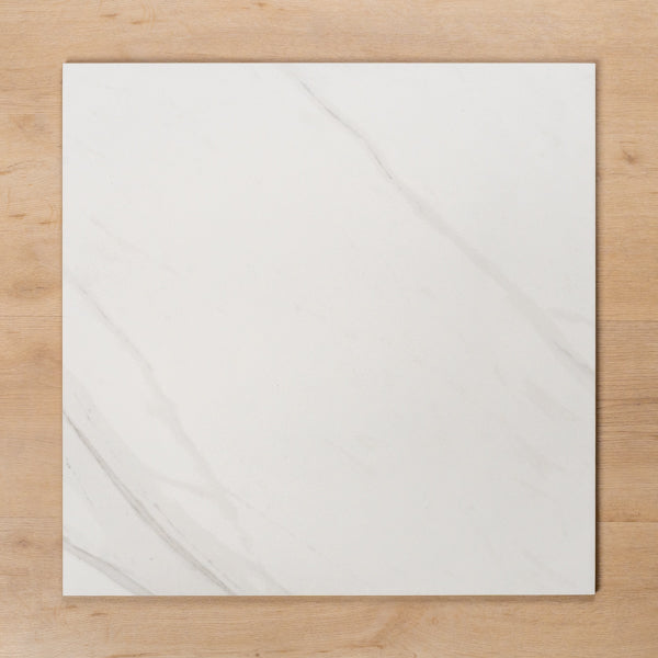 Perisher White Marble Matt Rectified Porcelain Tile 600x600mm - The Blue Space