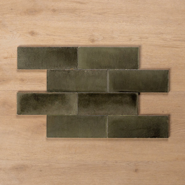 Sicily Grigio Charcoal Gloss Cushioned Edge Porcelain Tile 75x200mm Brick Pattern - The Blue Space