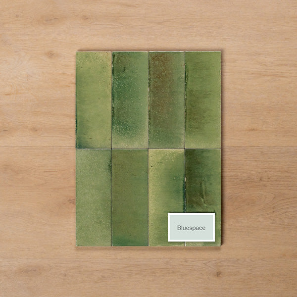 Sicily Giada Green Gloss Cushioned Edge Porcelain Tile 75x200mm Straight Pattern - The Blue Space