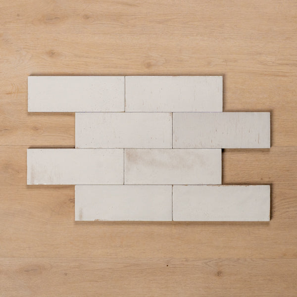 Sicily Bianco White Gloss Cushioned Edge Porcelain Tile 75x200mm Brick Pattern - The Blue Space