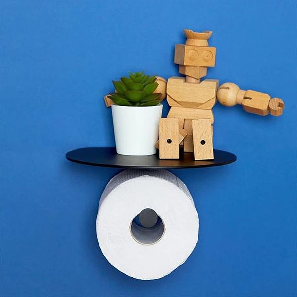 Clark Round Toilet Roll Holder with Shelf Matte Black