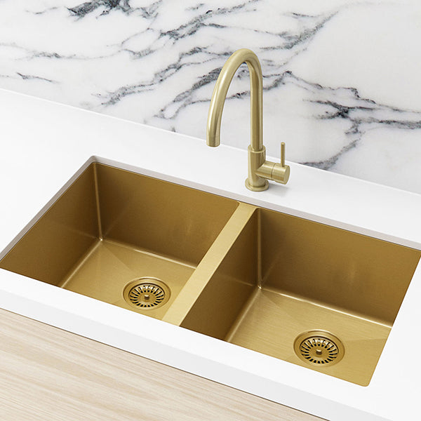 Meir Double Bowl PVD Kitchen Sink 760mm - Brushed Bronze Gold - The Blue Space
