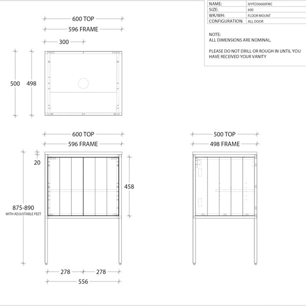 Technical Drawing - ADP Ivy Vanity 600mm