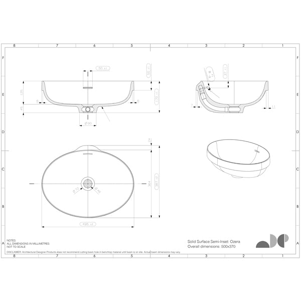 ADP Ozera Semi Inset Solid Surface Basin specs