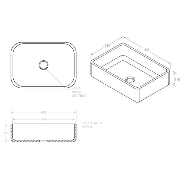ADP Selma Above Counter Vanity Technical Drawing