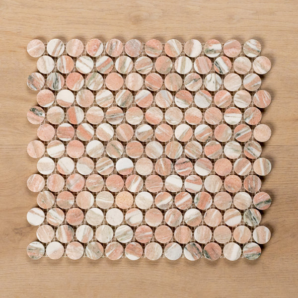 Cottesloe Norwegian Pink Penny Round Honed Marble Mosaic Tile 23x23mm - The Blue Space