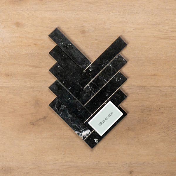 Cottesloe Nero Marquina Herringbone Honed Marble Mosaic Tile 35x150mm - The Blue Space