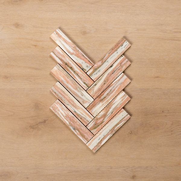 Cottesloe Norwegian Pink Herringbone Honed Marble Mosaic Tile 35x150mm - The Blue Space