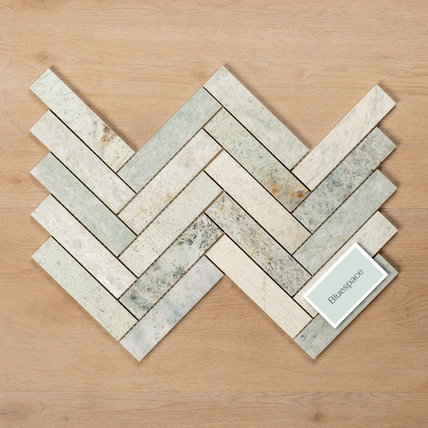 Cottesloe Ming Green Herringbone Honed Marble Mosaic Tile 35x150mm
