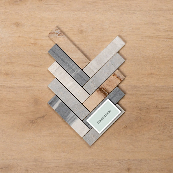 Sample of Cottesloe Blue Sandstone Herringbone Honed Marble Mosaic Tile - The Blue Space