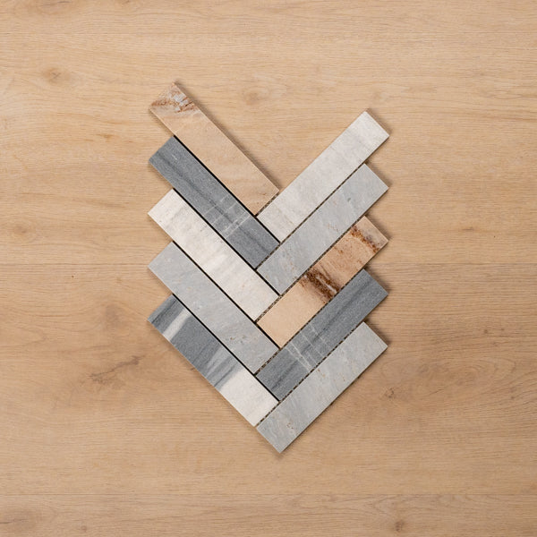 Cottesloe Blue Sandstone Herringbone Honed Marble Mosaic Tile 35x150mm - The Blue Space