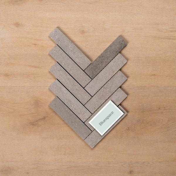 Sample of Cottesloe New Grey Herringbone Honed Marble Mosaic Tile - The Blue Space