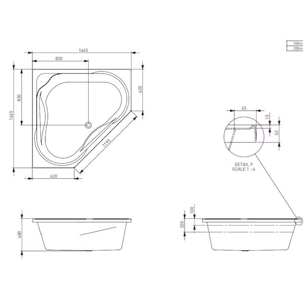 Technical Drawing: Decina Angelique Dolce Vita 18 Jet Spa Bath 1465mm