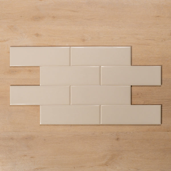 Coolum Cream Gloss Cushioned Edge Ceramic Tile 82x257mm Brick Pattern - The Blue Space