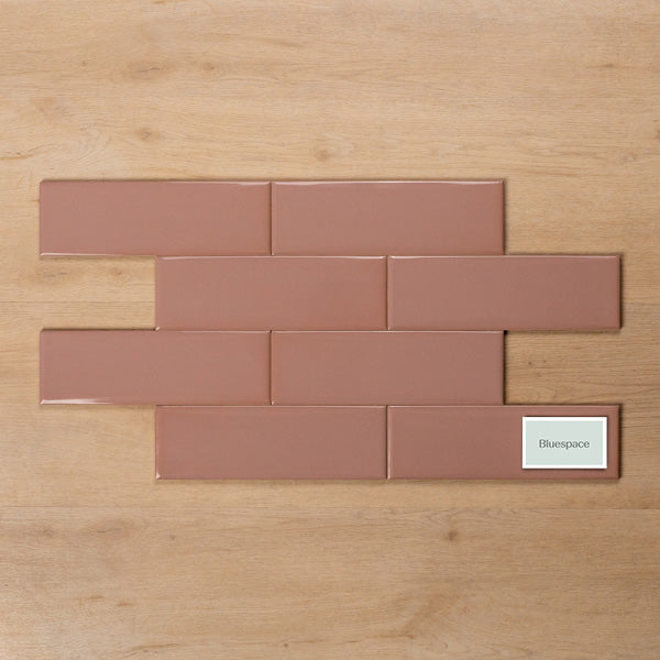 Coolum Pink Gloss Cushioned Edge Ceramic Tile 82x257mm Brick Pattern - The Blue Space
