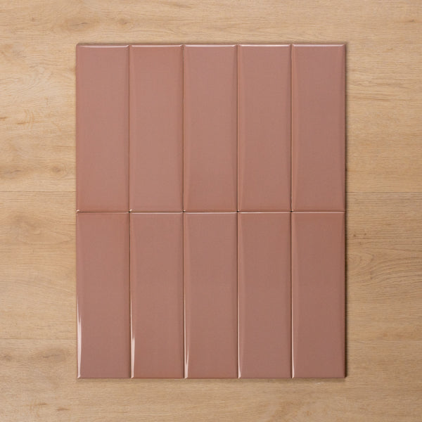 Coolum Pink Gloss Cushioned Edge Ceramic Tile 82x257mm Straight Pattern - The Blue Space