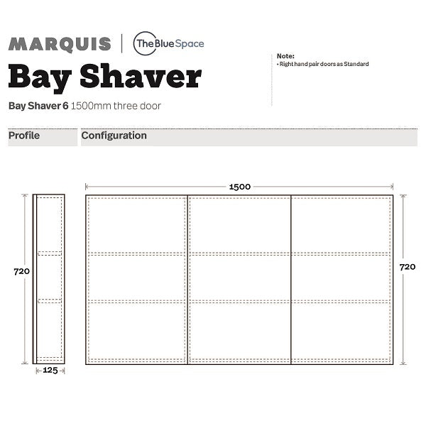 Marquis Bay Shaving Cabinet 1500mm three door - The Blue Space