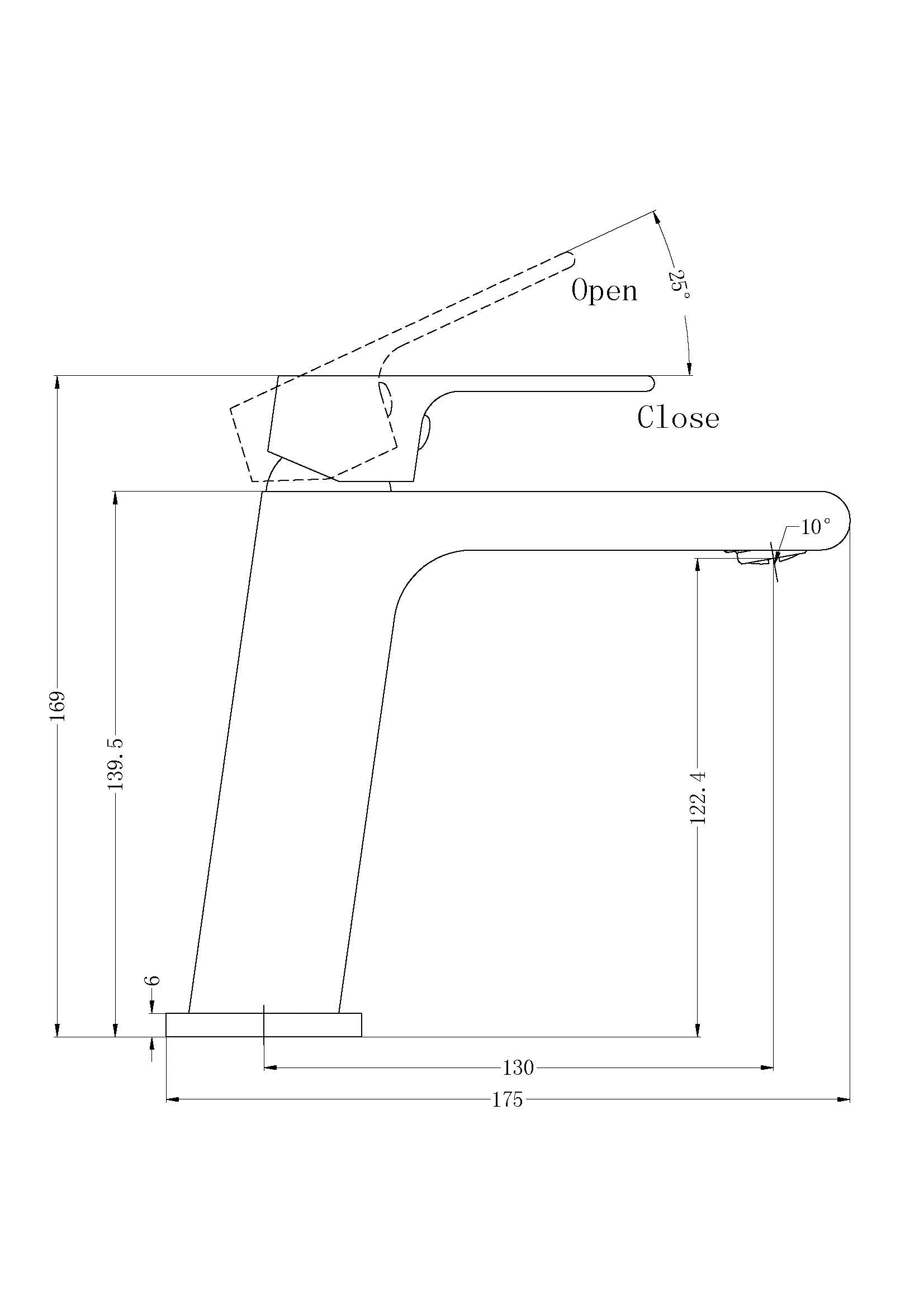 Technical Drawing: Nero Bianca Basin Mixer Matte Black