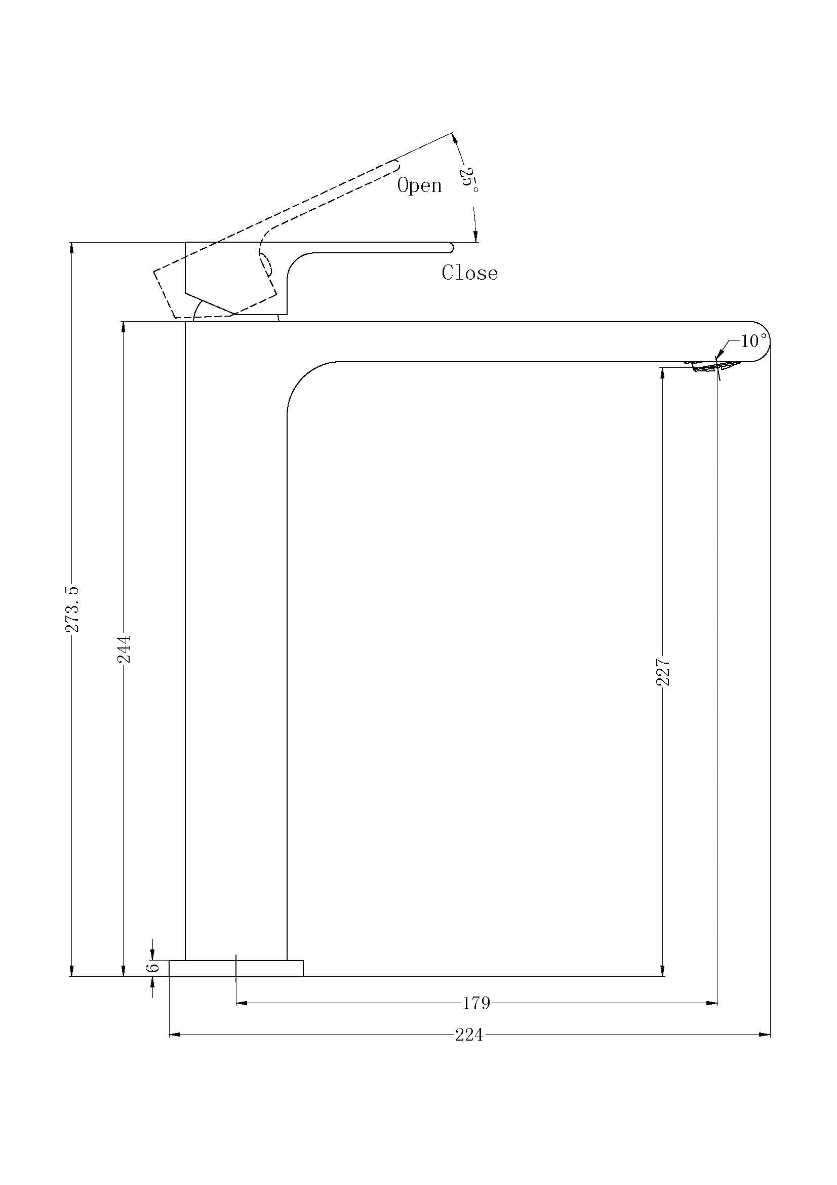 Technical Drawing: Nero Bianca Tall Basin Mixer Matte Black