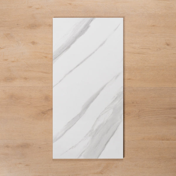 Perisher White Marble Gloss Rectified Ceramic Wall Tile 300x600mm - The Blue Space