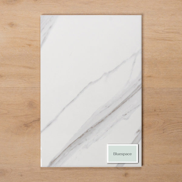 Perisher White Marble Gloss Cushioned Edge Ceramic Tile 300x450mm - The Blue Space