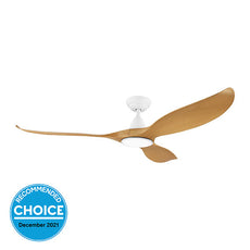 Eglo Noosa 60" 152cm DC Ceiling Fan with 18W LED CCT Light - White with Bamboo Finish - The Blue Space