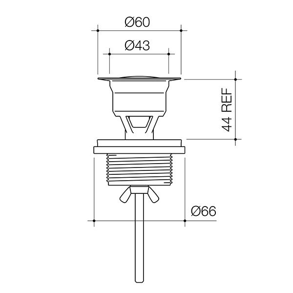 Technical Drawing - Clark Basin Pop Up Plug and Waste - Matte Black