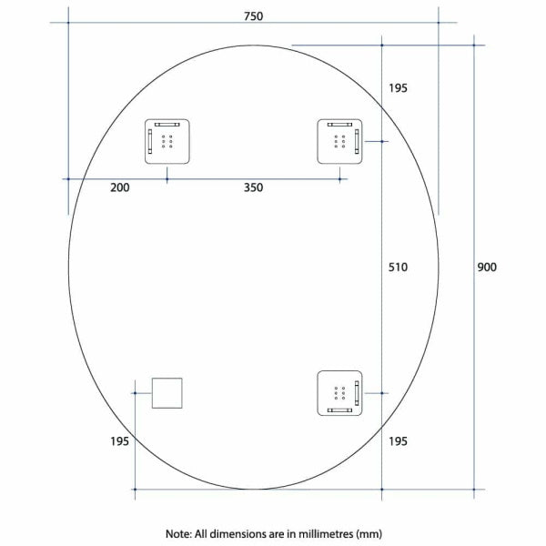 Technical Drawing: Thermogroup Oval Polished Edge Mirror CO9075HN