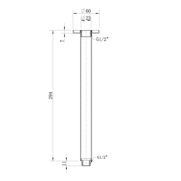 Technical Drawing: Star Round Ceiling Arm Brushed Nickel