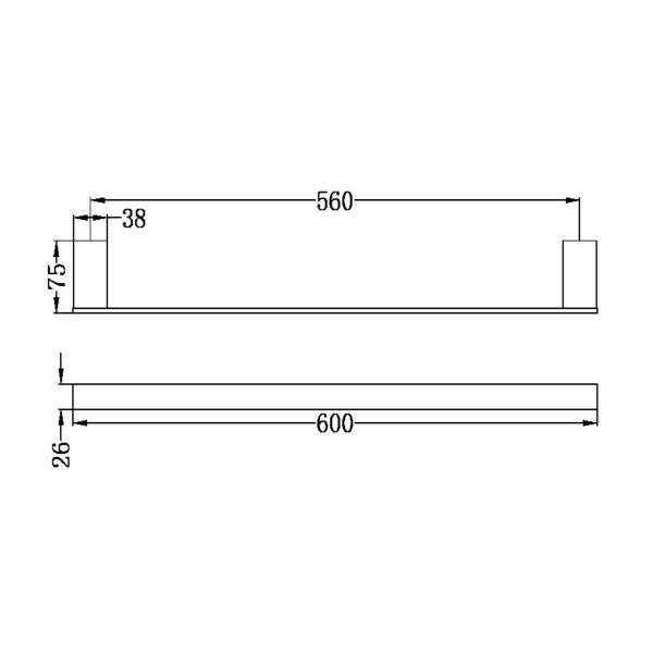 Technical Drawing: Nero Celia 600mm Single Towel Rail Matte Black