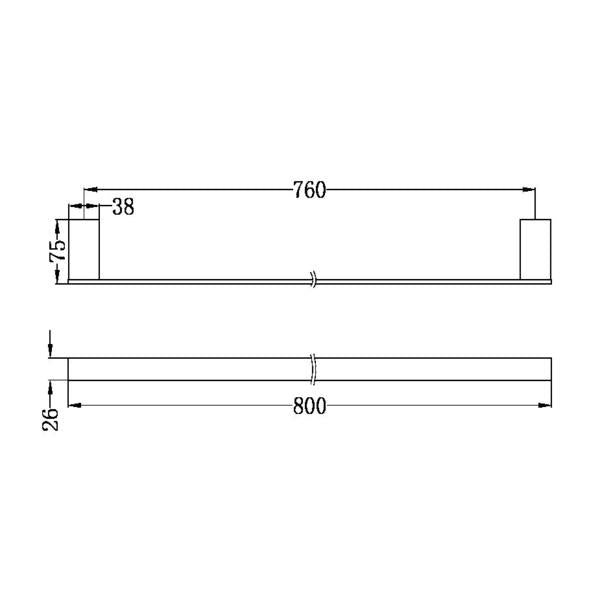 Technical Drawing: Nero Celia 800mm Single Towel Rail Matte Black
