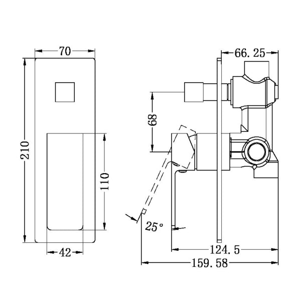 Technical Drawing: Nero Celia Shower Mixer With Diverter Matte Black