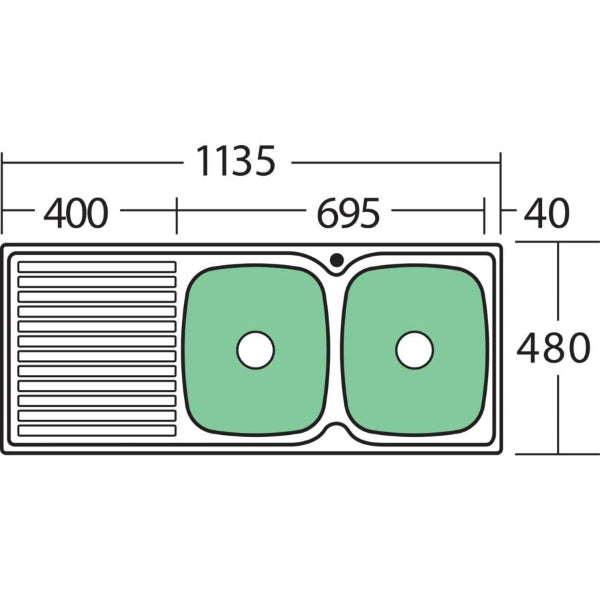 Oliveri Endeavour double bowl topmount sink L/H drainer 1TH Technical Drawing - The Blue Space