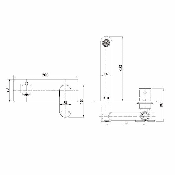 Technical Drawing: Eva Mini Wall Bath/Basin Mixer Matte Black