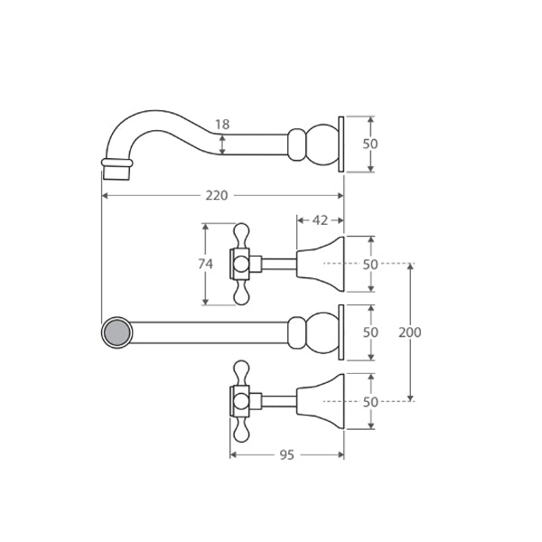 Fienza Lillian Shepherds Crook Bath Set technical image