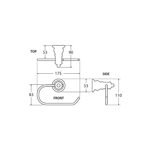 Fienza Lillian Toilet Roll Holder Matte Black Technical Drawing - The Blue Space