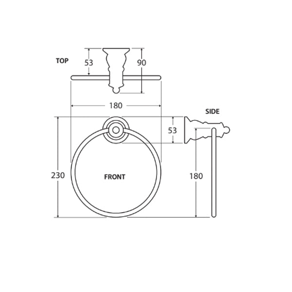 Fienza Lillian Towel Ring Technical Drawing - The Blue Space