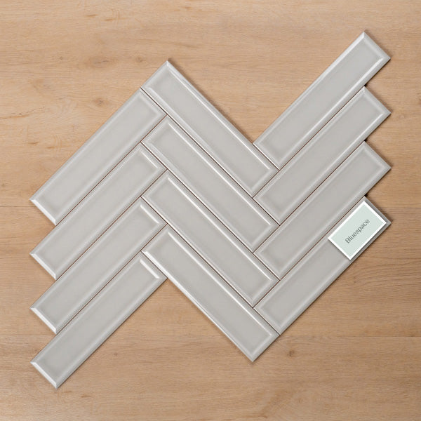 Whitehaven Blue Gloss Frame Ceramic Subway Tile 68x280mm Herringbone Pattern - The Blue Space