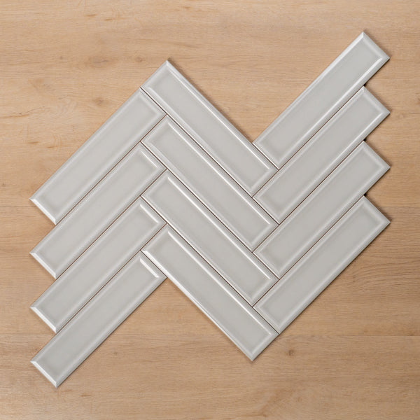 Whitehaven Blue Gloss Frame Ceramic Subway Tile 68x280mm Herringbone Pattern - The Blue Space