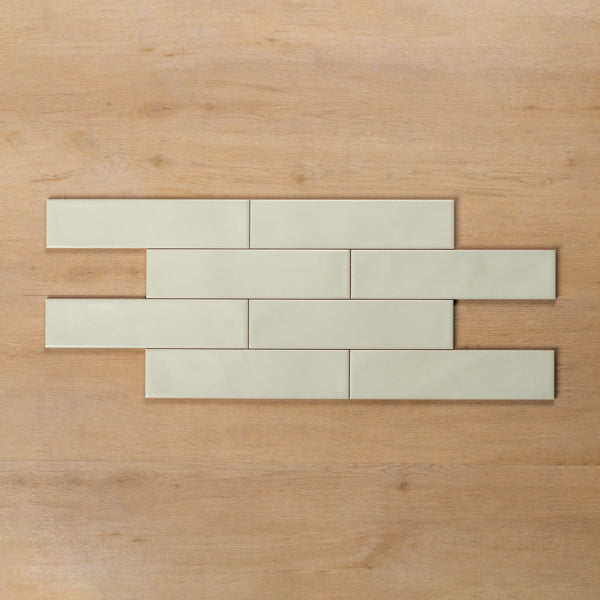 Whitehaven Green Wavy Satin Ceramic Subway Tile 68x280mm Brick Pattern - The Blue Space