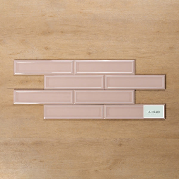 Whitehaven Pink Gloss Frame Ceramic Subway Tile 68x280mm Brick Pattern - The Blue Space