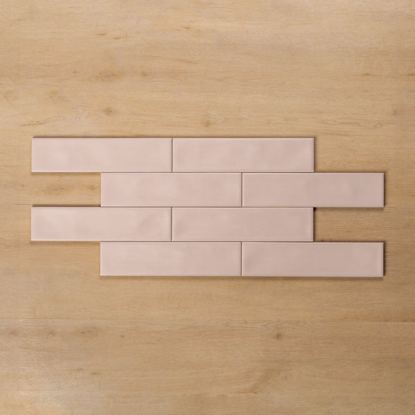 Whitehaven Pink Wavy Satin Ceramic Subway Tile 68x280mm Brick Pattern - The Blue Space