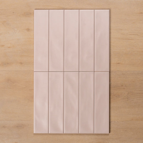 Whitehaven Pink Wavy Satin Ceramic Subway Tile 68x280mm Straight Pattern - The Blue Space