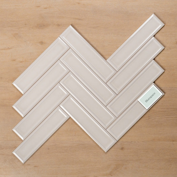 Sample of Whitehaven Porcelain Gloss Frame Ceramic Subway Tile Herringbone Pattern - The Blue Space