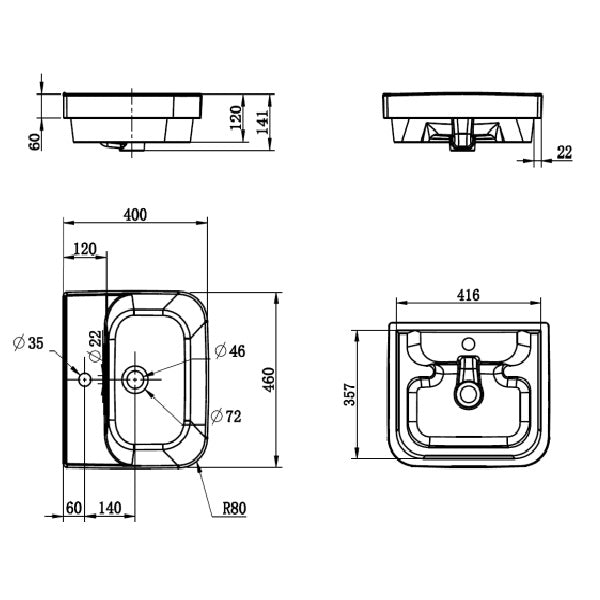 Dublin Inset Basin Technical Drawing - The Blue Space